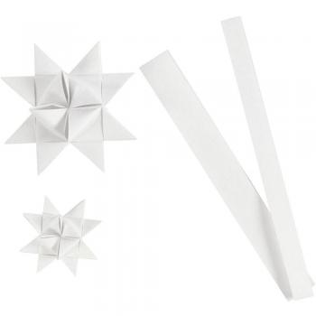 Tiras de Papel Estrelladas, L: 44+78 cm, diámetros 6,5+11,5 cm, B: 15+25 mm, Blancas, 32 Tiras