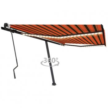 Toldo manual retráctil con LED naranja y marrón 400x300 cm