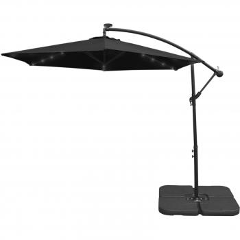 Parasol Voladizo Negro 3m con LED Integrados y Base Cuadrada