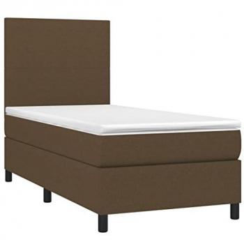 Cama Box Spring con colchón y luces LED, tela marrón oscuro, 90x200cm