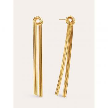 Pendientes Shining Flow Baño Oro - Elegantes Pendientes Largos en Latón con Acabado en Baño de Oro de 18 Kt