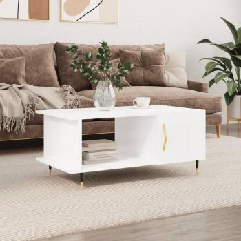 Mesa de salón blanca pulida 90x50x40 cm de madera multicapa con acabado brillante