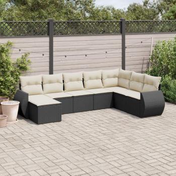8-Piece Black Poly Rattan Garden Sofa Set with Cushions