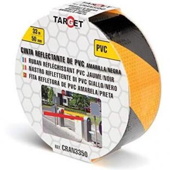TARGET CRAN3350 - Cinta Reflectante - Amarillo y Negro 33 Metros x 50 Milímetros - Adhesiva - Advertencia - Señalización - Marcaje - Alta Visibilidad - Peligro - Seguridad