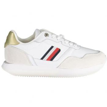Tommy Hilfiger Women's White Lifestyle Sneakers with Multicolor Stripes and Embroidered Details, Size 41 EU / 8 US