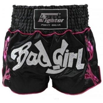 4Fighter Bad Girl Muay Thai Shorts / Kick Thaiboxen Pantalones negro con rosas tribales Bad Girl, Talla:L
