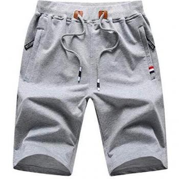 LY4U Pantalones Cortos para Hombre Pantalones Cortos Casuales de Verano para Correr Cintura Elástica con Bolsillos con Cremallera Gris Claro L