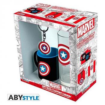 ABYstyle - MARVEL - Caja de regalo - Vaso 29cl + llavero + Mini taza - Captain America