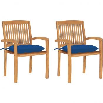 Teak Garden Chairs Set of 2 with Blue Cushions