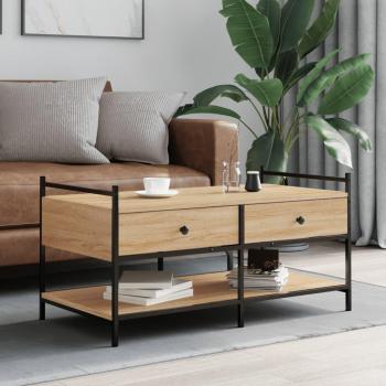 Mesa de centro de madera de ingeniería 99x50x50 cm en color negro, roble Sonoma y roble ahumado, ideal para salón o comedor, también conocida como mesita auxiliar o mesa de café
