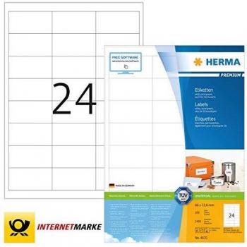 Etiquetas Premium HERMA A4 66 x 33,8 mm, 2400 piezas, adhesión permanente, papel mate blanco