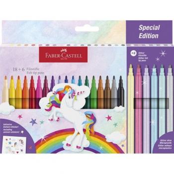 Rotulador Faber-Castell Unicornio 24 colores surtidos en estuche de 18+6 rotuladores escolares