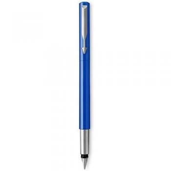 Pluma Estilográfica Parker Vector Azul con Punta Media y Acabado en Acero Inoxidable