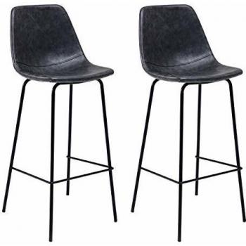Lote de 2 taburetes de bar vintage Lucien gris oscuro - Altura del asiento 75cm, estilo retro con respaldo y reposapiés
