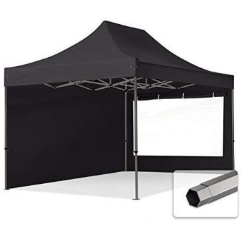 Carpa Plegable TOOLPORT 3x4,5m Premium Acero 40mm con Laterales y Ventanas Panorámicas, Negra