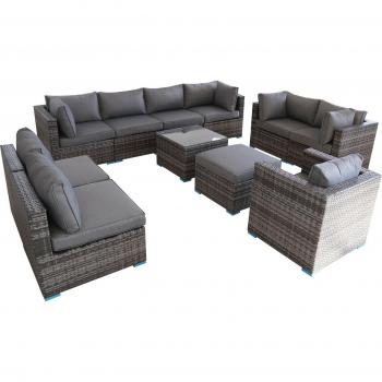 11 Pcs Grey Rattan Garden Furniture Set