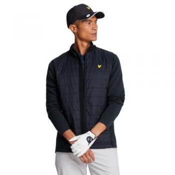 Lyle & Scott Men's Baffle Quilted Golf Jacket - Full Zip, Navy/Black, Medium/Regular Size