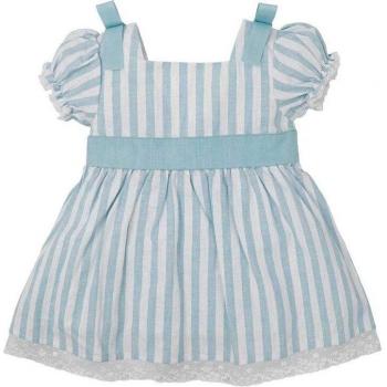 Vestido de bebé niña a rayas en color azul con lazos decorativos