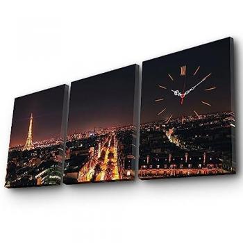Reloj de Pared Decorativo Multicolor de Lienzo Estilo París (3 Piezas)
