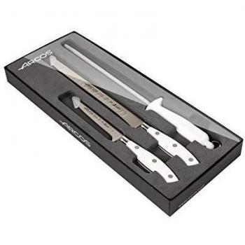 Arcos Riviera, Set Jamonero de 3 piezas, Acero Inoxidable Forjado, Mango de POM, Color Blanco