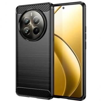 Funda Antigolpes de Silicona Negra con Diseño de Fibra de Carbono para Realme 12 Pro / 12 Pro Plus - Resistente y Compatible con Carga Inalámbrica
