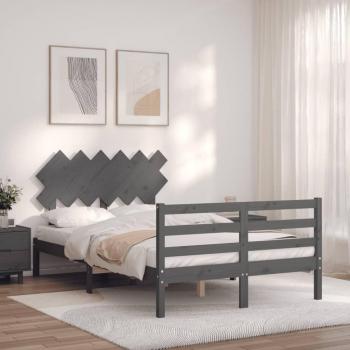 Estructura de cama de matrimonio con cabecero de madera maciza en color gris
