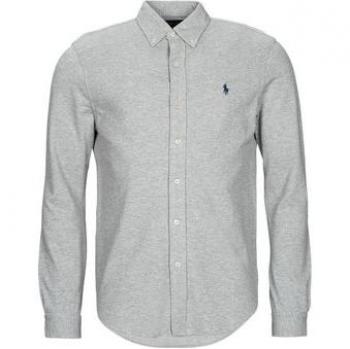 Camisa Polo Ralph Lauren de Piqué Ultra Ligera para Hombre, Manga Larga, Regular Fit, Color Gris Melange