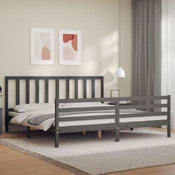 Cabecero gris de madera maciza 200x200 cm con estructura de cama Vidaxl
