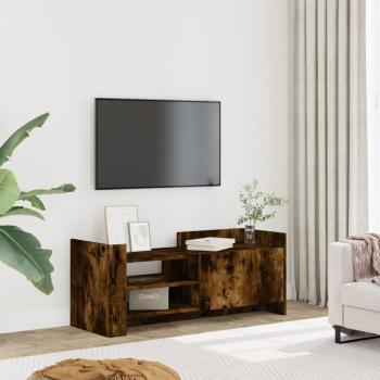 Mueble para TV de madera contrachapada en color roble ahumado, dimensiones 100x35x40 cm, acabado gris