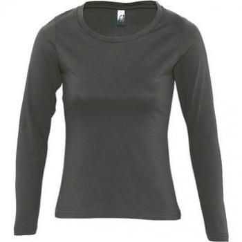 Camiseta Mujer Manga Larga Ajustada con Cuello Redondo y Tapeta Reforzada