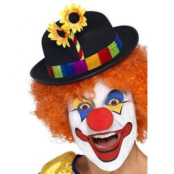 Smiffys Bombín de payaso, negro, con banda multicolor y flor