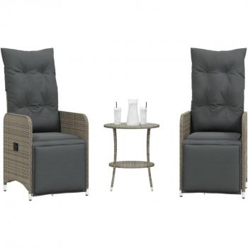 Reclining Garden Chairs Set with Table - 2 pcs Grey Poly Rattan