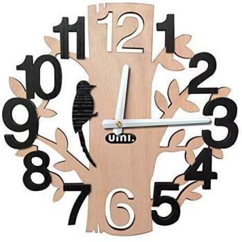 Amazon Brand - Umi Reloj de Pared Silencioso, Reloj Madera Decorativo con Diseño Original en Forma de Árbol, para Salon, Cocina o Jardín, Negro