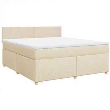 Cama box spring con colchón de tela color crema 180x200 cm