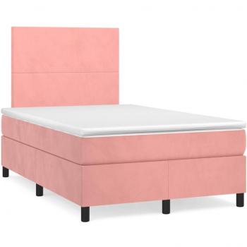 Cama box spring de muelles con colchón en terciopelo rosa 120x190 cm