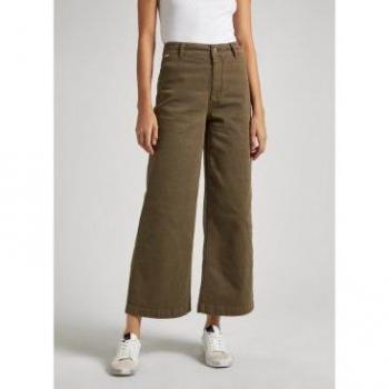 Pepe Jeans - Pantalón culotte de mujer tiro alto con bolsillos traseros en color verde Tania