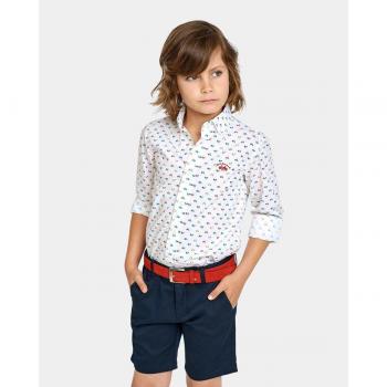 Camisa de niño popelín con estampado vespas multicolor