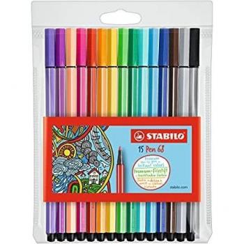 Rotulador STABILO Pen 68 - Estuche con 15 colores