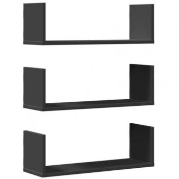 Estantes de Pared Flotantes 3 uds Negro 58x18x18 cm Madera de Ingeniería