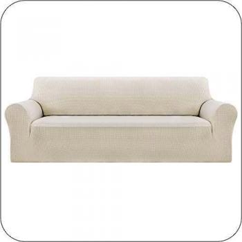 UMI. by Amazon Funda Sofa Suave Elastica de Color Liso 3 Plazas Blanco