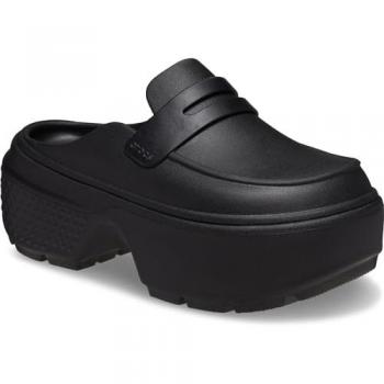 Crocs Stomp Women's Black Loafers - Size UK 8, Unisex Size W10/M8, Black Rubber Slip-On Slippers - Size 11 US