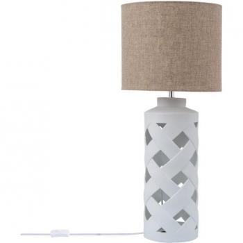 Lámpara de Mesa Makalu en Cerámica y Tela con Diseño Blanco