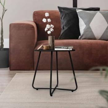 Mesa Auxiliar Negra Ø 44,5 x 46 cm Mesita de Centro Redonda Pequeña de Acero para Interior o Exterior Estilo Moderno Industrial Mesilla Resistente