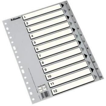 Esselte Índices numéricos de plástico, PP, Tamaño A4, Tipo 1-12, Gama ECO, Gris, 49209