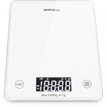 SimpleTaste Báscula Digital de Cocina, 10kg / 22lbs, Balanza Electrónica para Cocina y comida con Plataforma en Vidrio Templado, Blanca