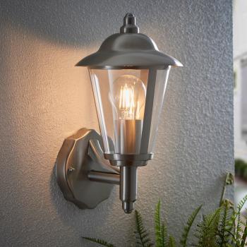 Lámpara de pared Klien, alta, acero inoxidable pulido y plástico transparente, IP44, E27