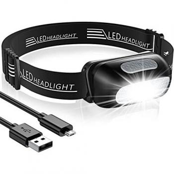 Linterna Frontal, Frontal LED USB Recargables con 5 Modos de Luz, 200 Lúmenes, Impermeable IPX4 para Niños y Adultos, Ajustable Linterna Cabeza con Luz Roja para Correr, Acampar, Senderismo