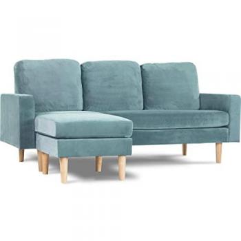 Sofá esquinero reversible en terciopelo Gabby - 3 plazas - Azul Canario