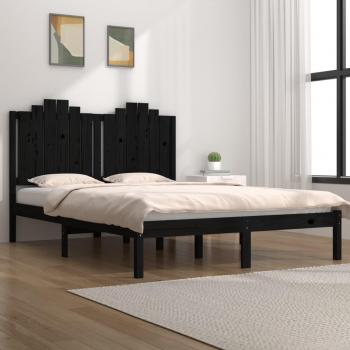 Estructura de cama doble de madera maciza de pino negra 120x190 cm