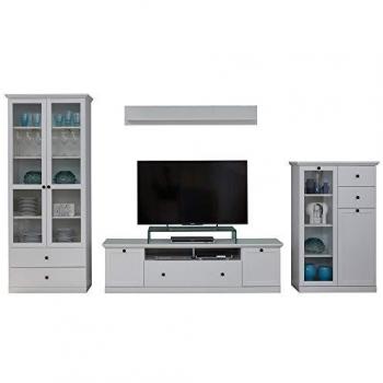 Mueble de salón modular 4 piezas estilo rústico blanco mate 369 x 196 cm